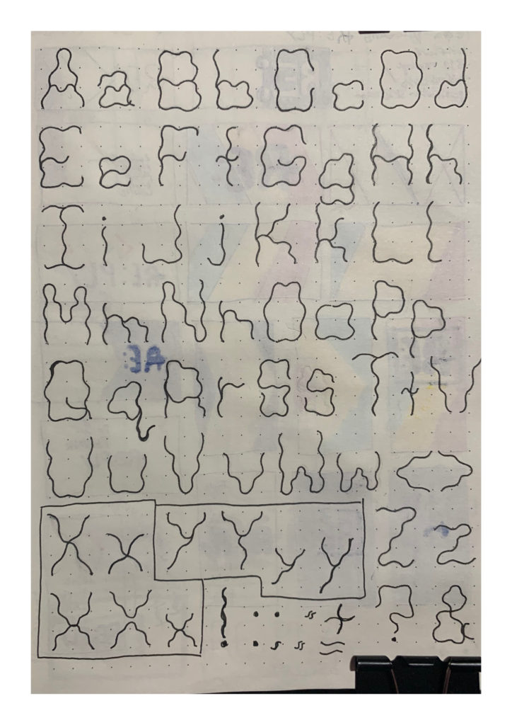 Character development for the Wiggle Sans font, it contains most of the alphabet 